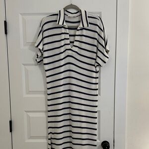 Pomander Place Striped Polo Maxi Dress - White & Navy